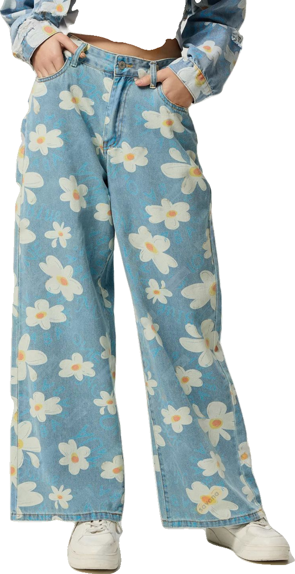Pocketed Floral Wide Leg Jeans