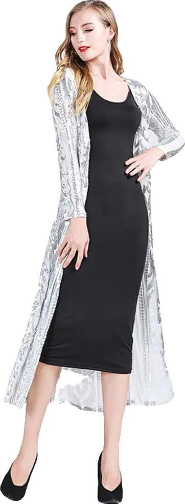 Womens Cardigan Sparkle Sequins Open Front Long Sleeve Cardigan Coat Dress for E
