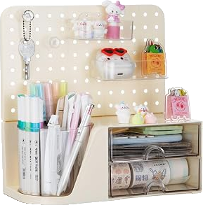 Rotating Dual-Drawer Desk Organizer in Beige