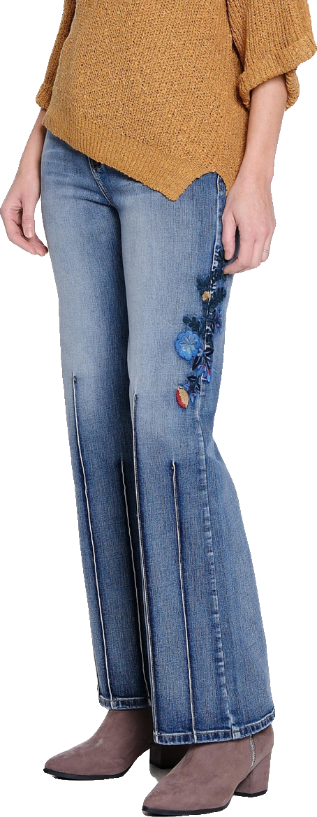 Indigo Embroidered Bootcut Denim Trousers