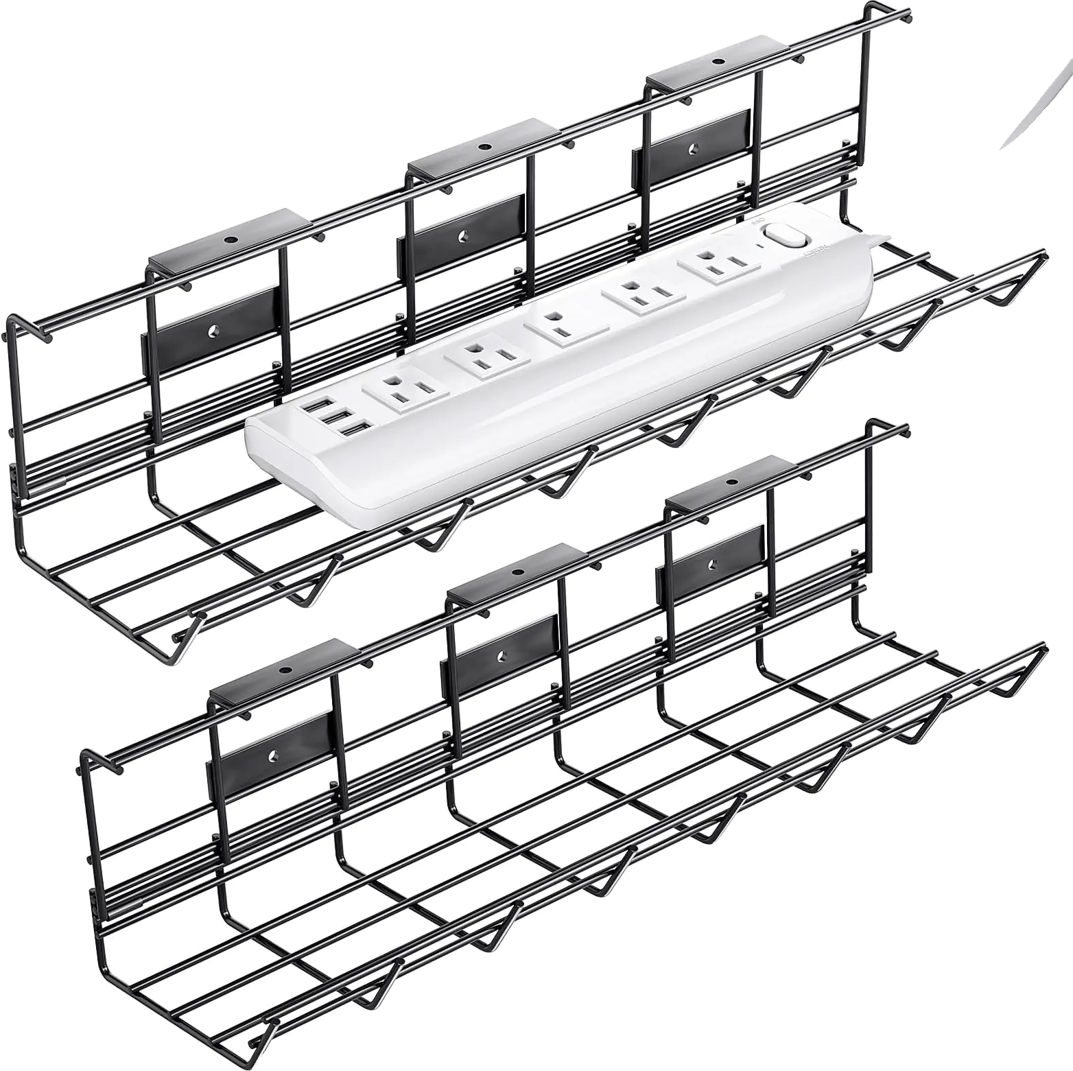 2 Pack DELAMU Under Desk Cable Management Tray Metal Cord Organizer for Desk Wir