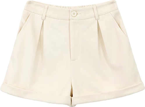 Tailored Ecru High-Rise Cuffed Shorts