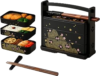 Lacquered Sakura Blossom Three-Tier Bento Box