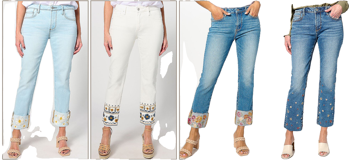 Artisan Embroidered Mid-Rise Cropped Denim