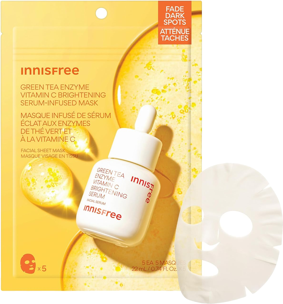 innisfree Vitamin C Brightening Serum Mask 5ct 0.74 fl. oz.(22ml)