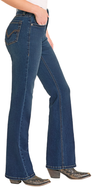 High-Rise Indigo Bootcut Embroidered Jeans