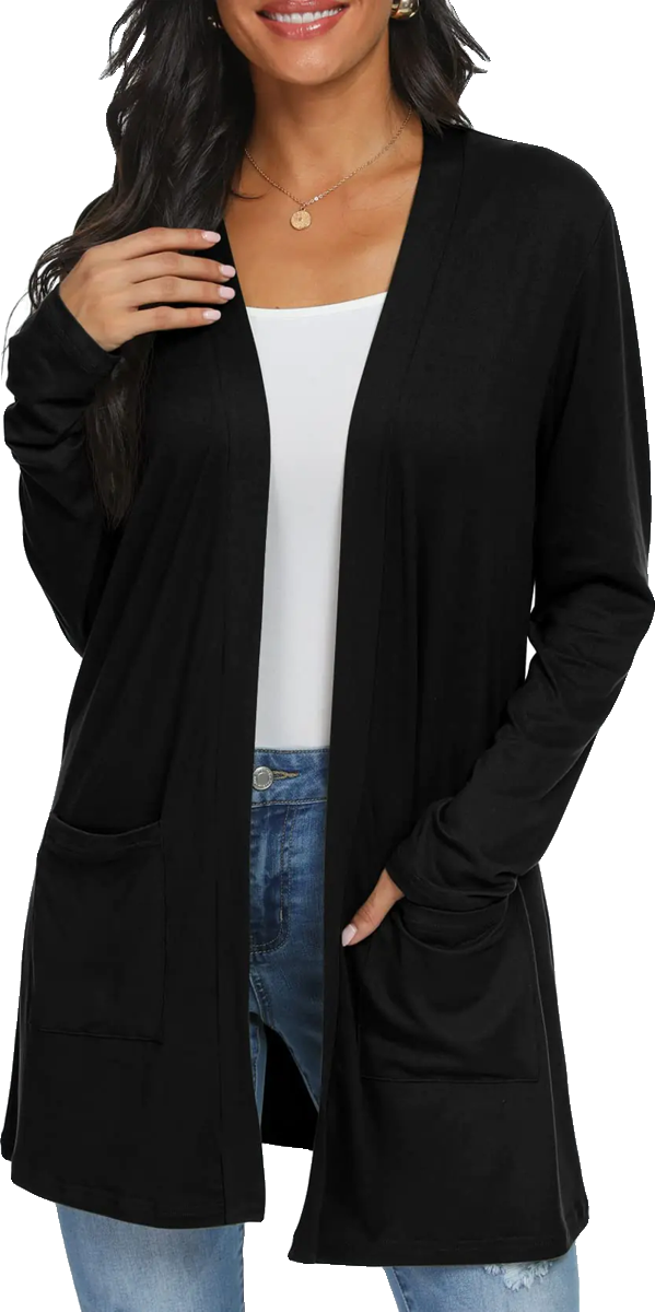Womens Cardigan with Pocketes Long Sleeve Casual Lightweight Open Front Cardigan