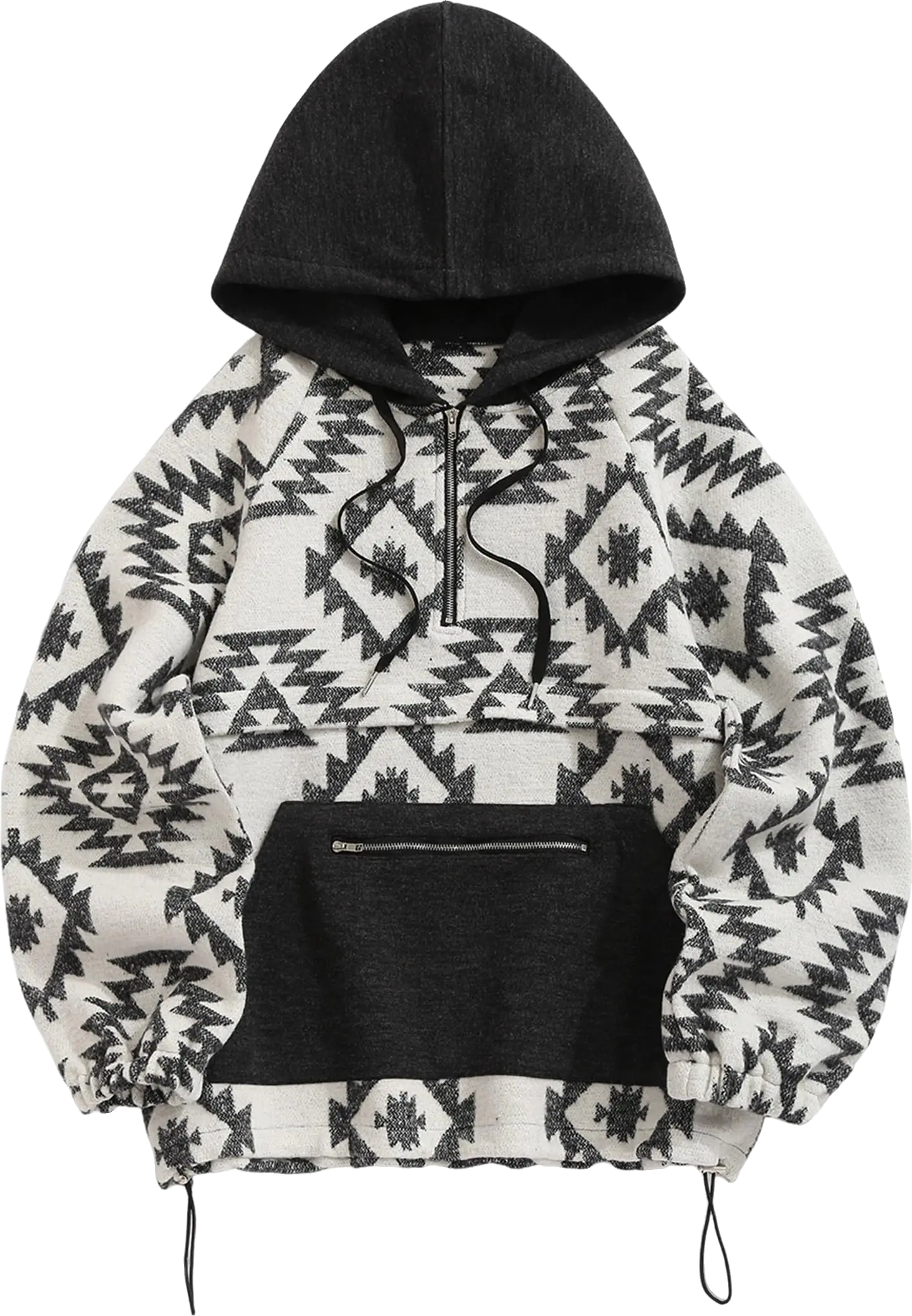 ZAFUL Mens Oversized Hoodie Quarter Zip Ethnic Aztec Print Loose Pullover Hooded