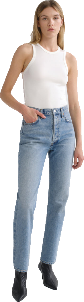 Mid-Wash Straight Leg Denim Trousers