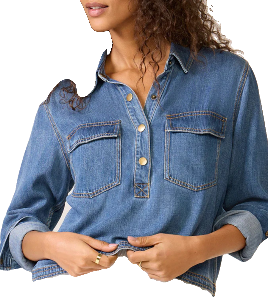 Half Snap Cropped Denim Top
