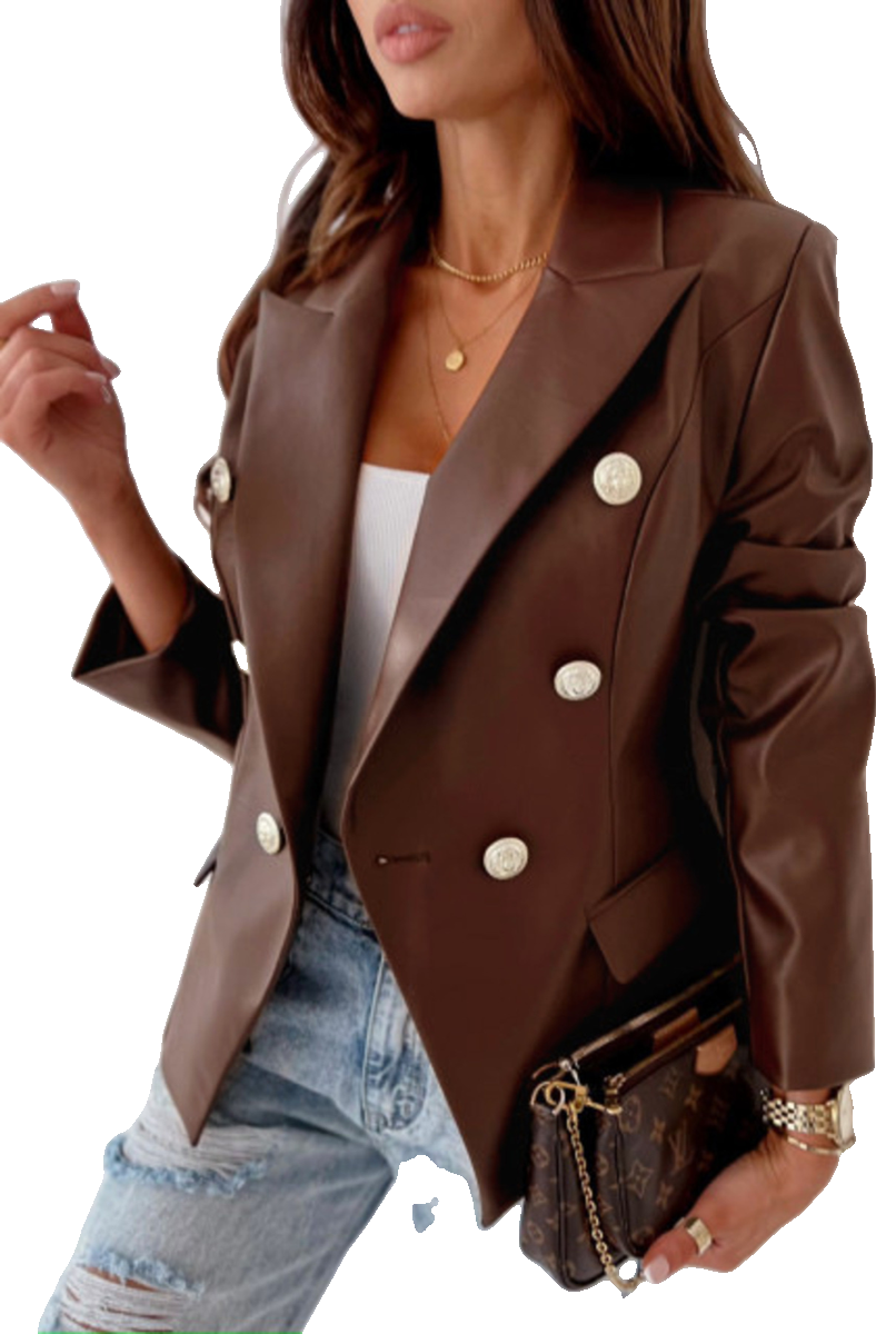 Lapel Collar Leather Blazer