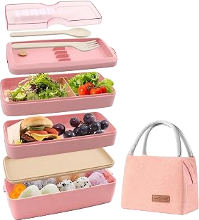 Three-Tier Japanese Wheat Straw Bento Box