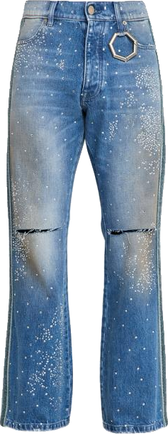 Embellished Mid-Rise Distressed Slim-Fit Jeans