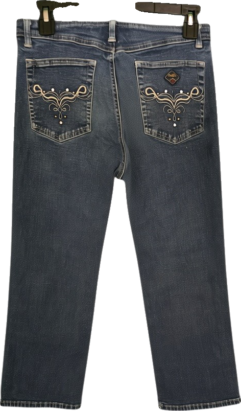 Signature Embroidery Mid-Rise Cropped Jeans