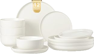 Classic White Stoneware Twelve-Piece Dinnerware Set