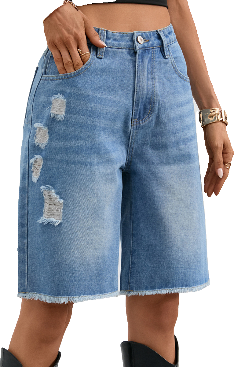 Ripped Frayed Hem Denim Shorts