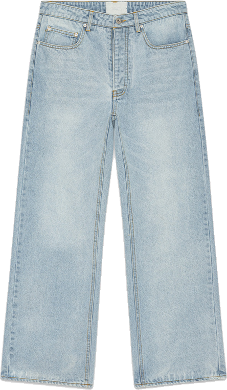 Signature Stitch Washed Denim Straight-Leg Jeans