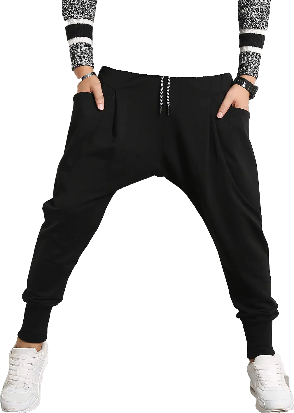 PRIJOUHE Mens Joggers Sweatpants Low Crotch Sweats Slim Fit Trousers Harem Hip H