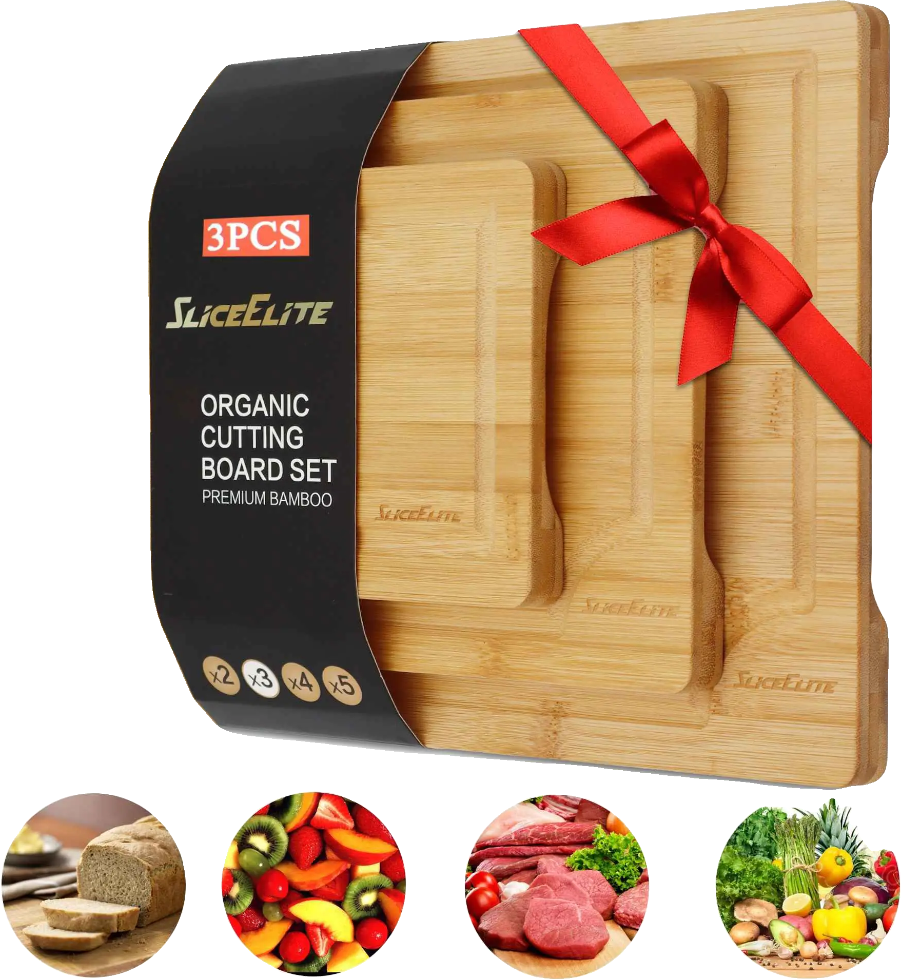 Bamboo Cutting Board Set of 3 | Wooden Cutting Boards For Kitchen with Handles W