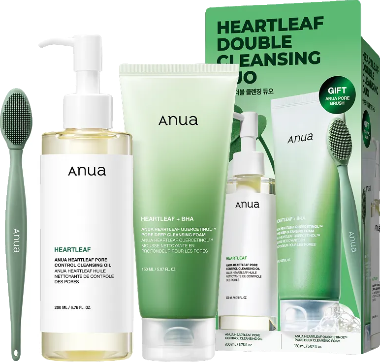 Anua Heartleaf Double Cleansing Duo (Cleansing Oil 6.76 fl. oz.(200ml) + Cleansing Foam 5.07 fl. oz.(150ml) + Pore Brush)