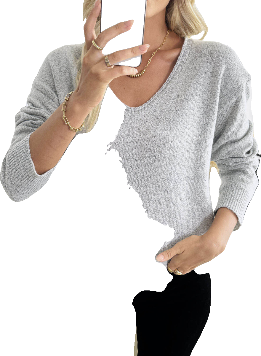 Casual V-Neck Drop Shoulder Sweater