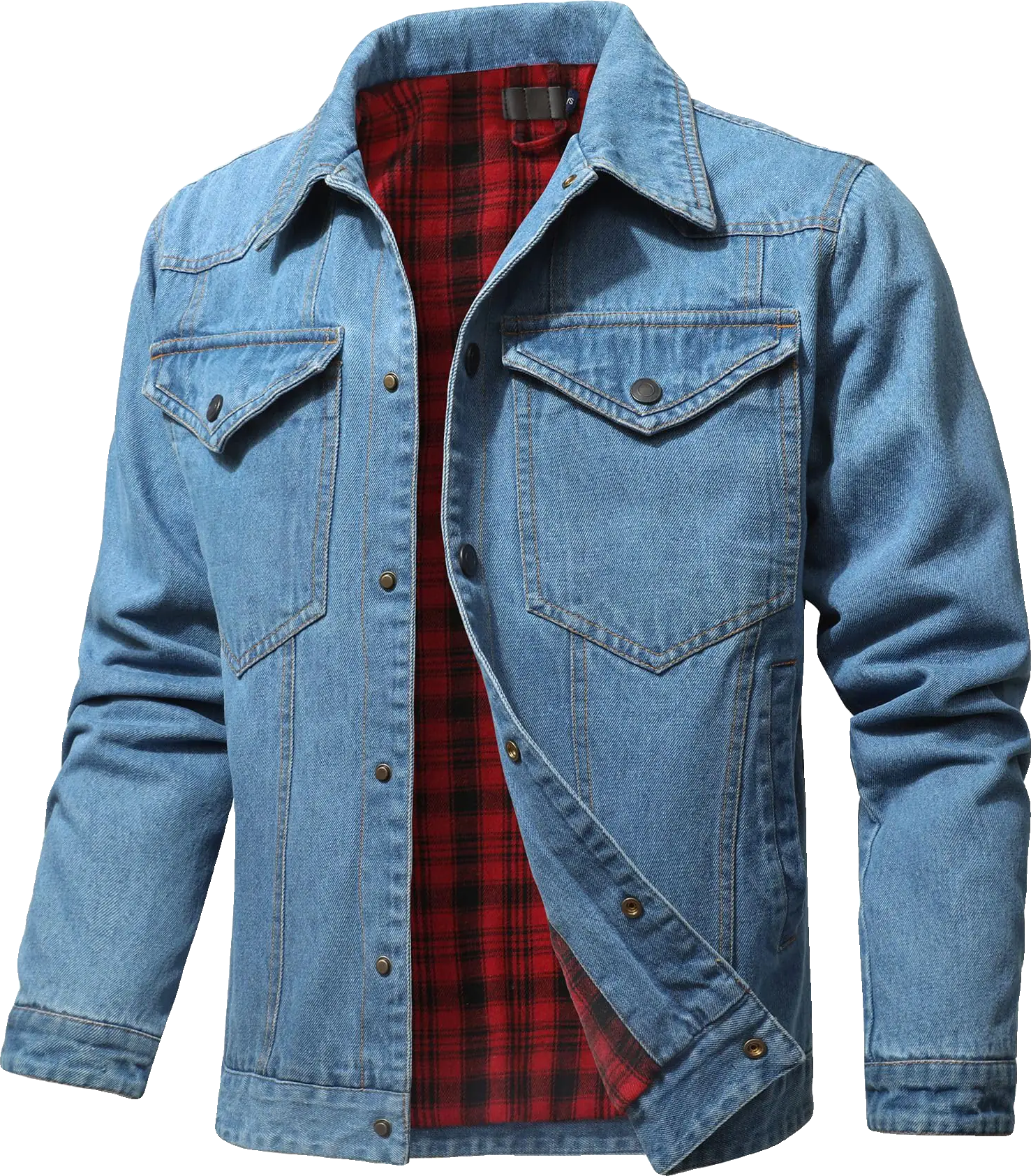 KAVIANA Mens Denim Jacket with Flannel Lined Jean Jackets Cowboy Cut Snap Closur