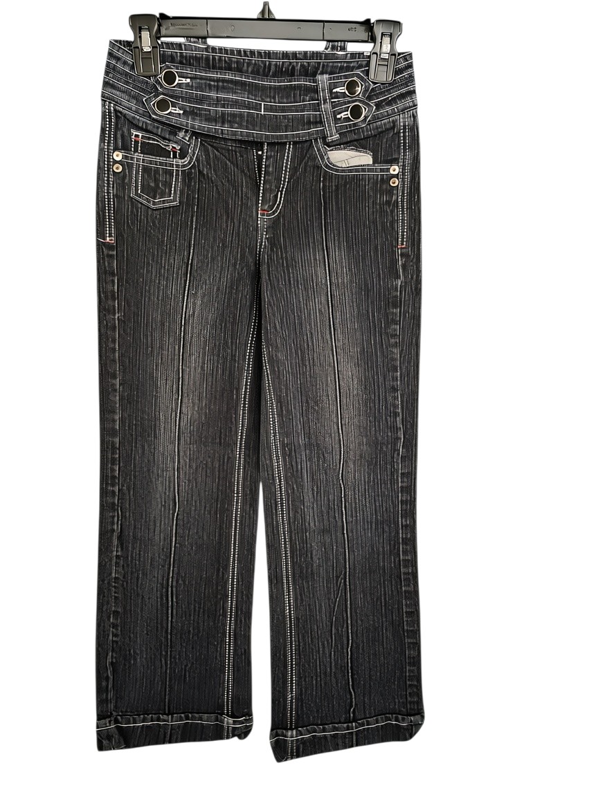 Washed Charcoal O-Ring Wide-Leg Trousers