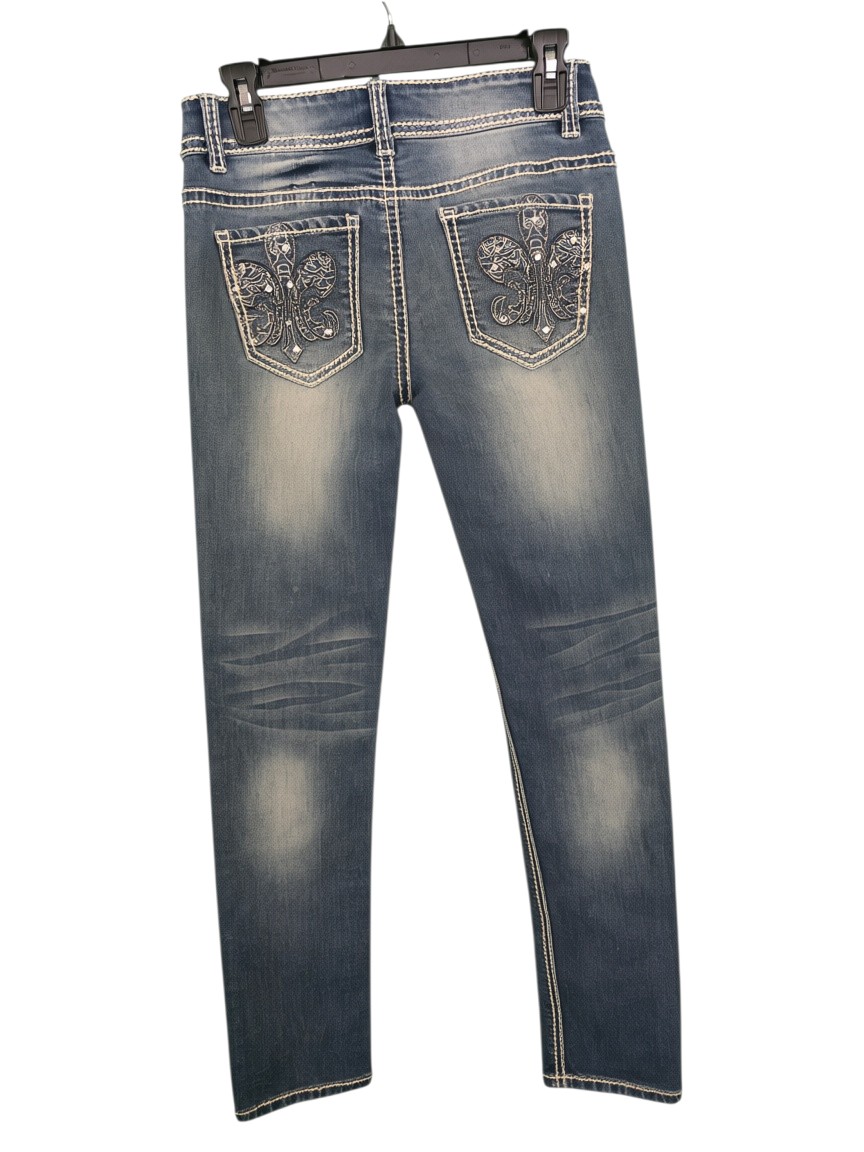 Artisan-Embroidered Slim-Fit Distressed Denim