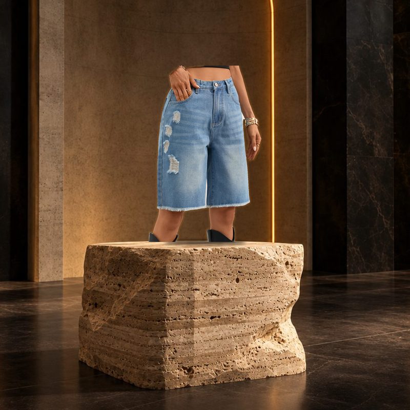 Ripped Frayed Hem Denim Shorts