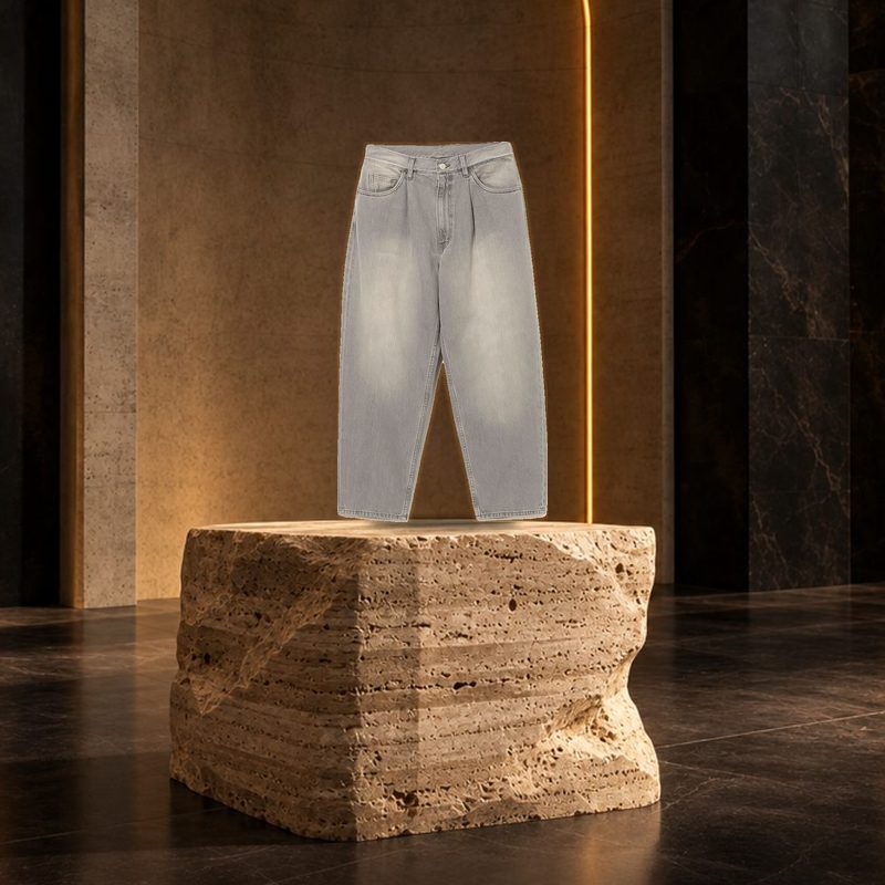 Muted Greige High-Waist Tapered Denim