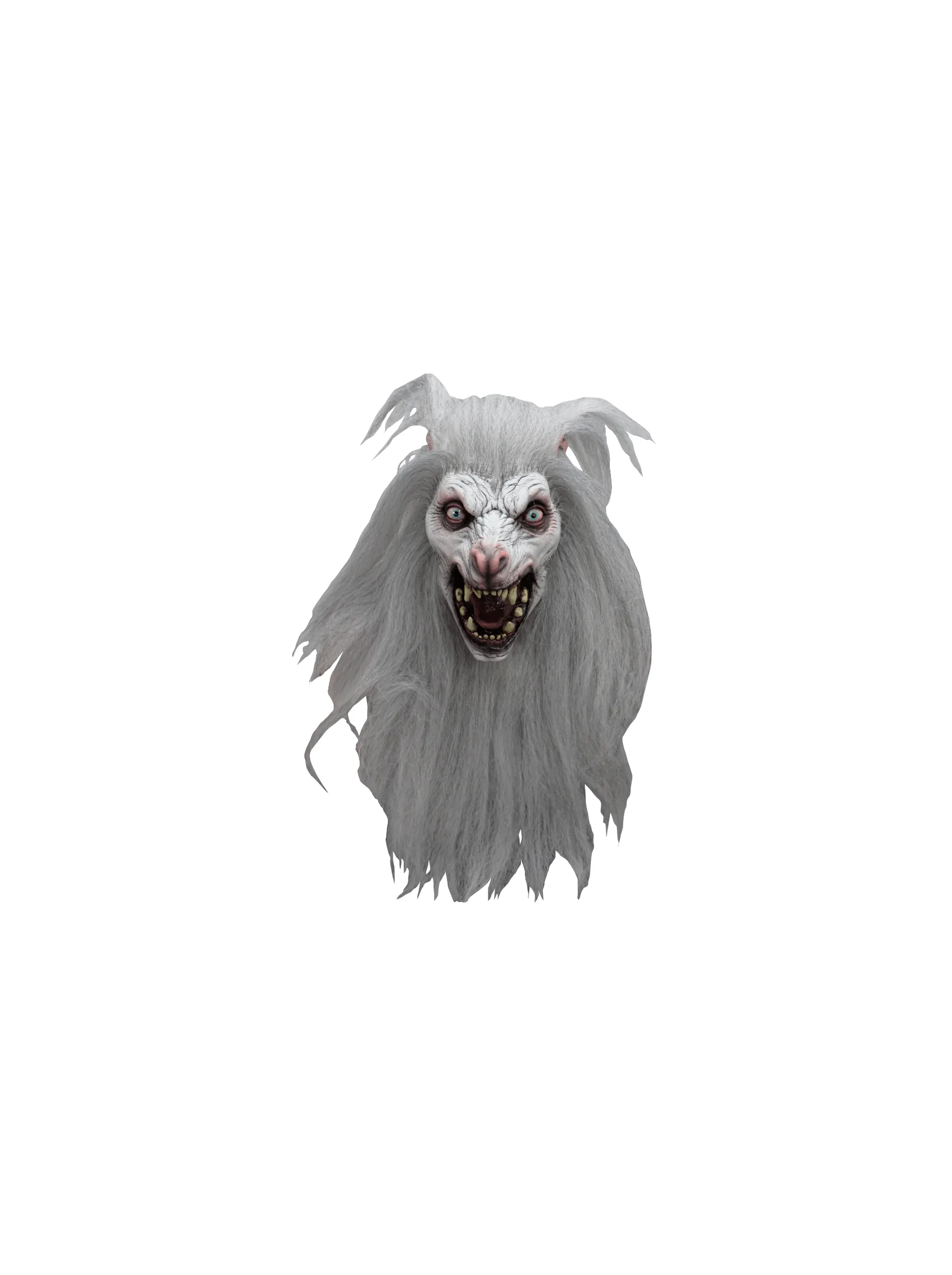 White Moon Werewolf Mask w/ Long Flowing Fur