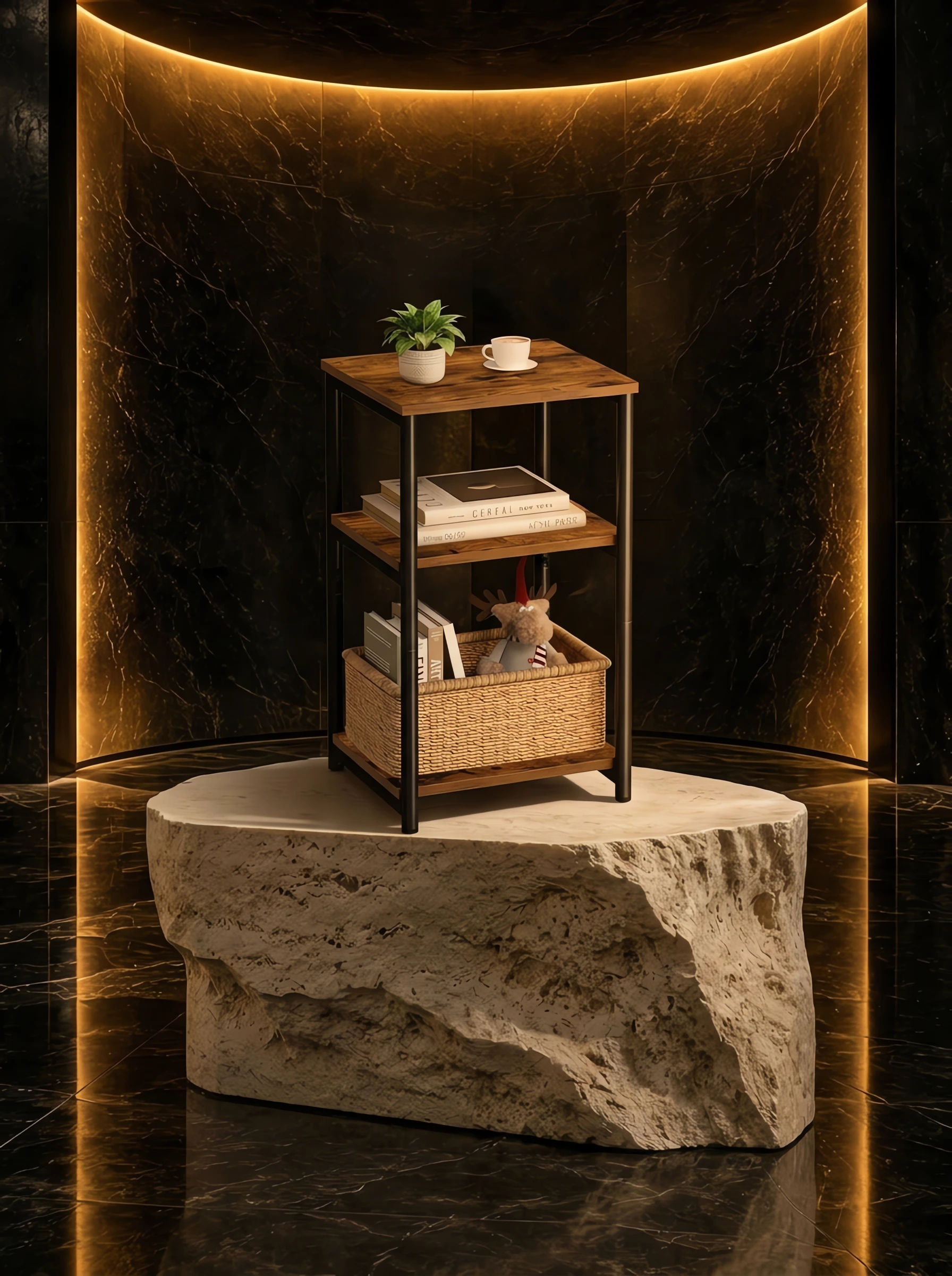 Vasagle Side Table, Small End Table, Tall Nightstand, Steel Frame