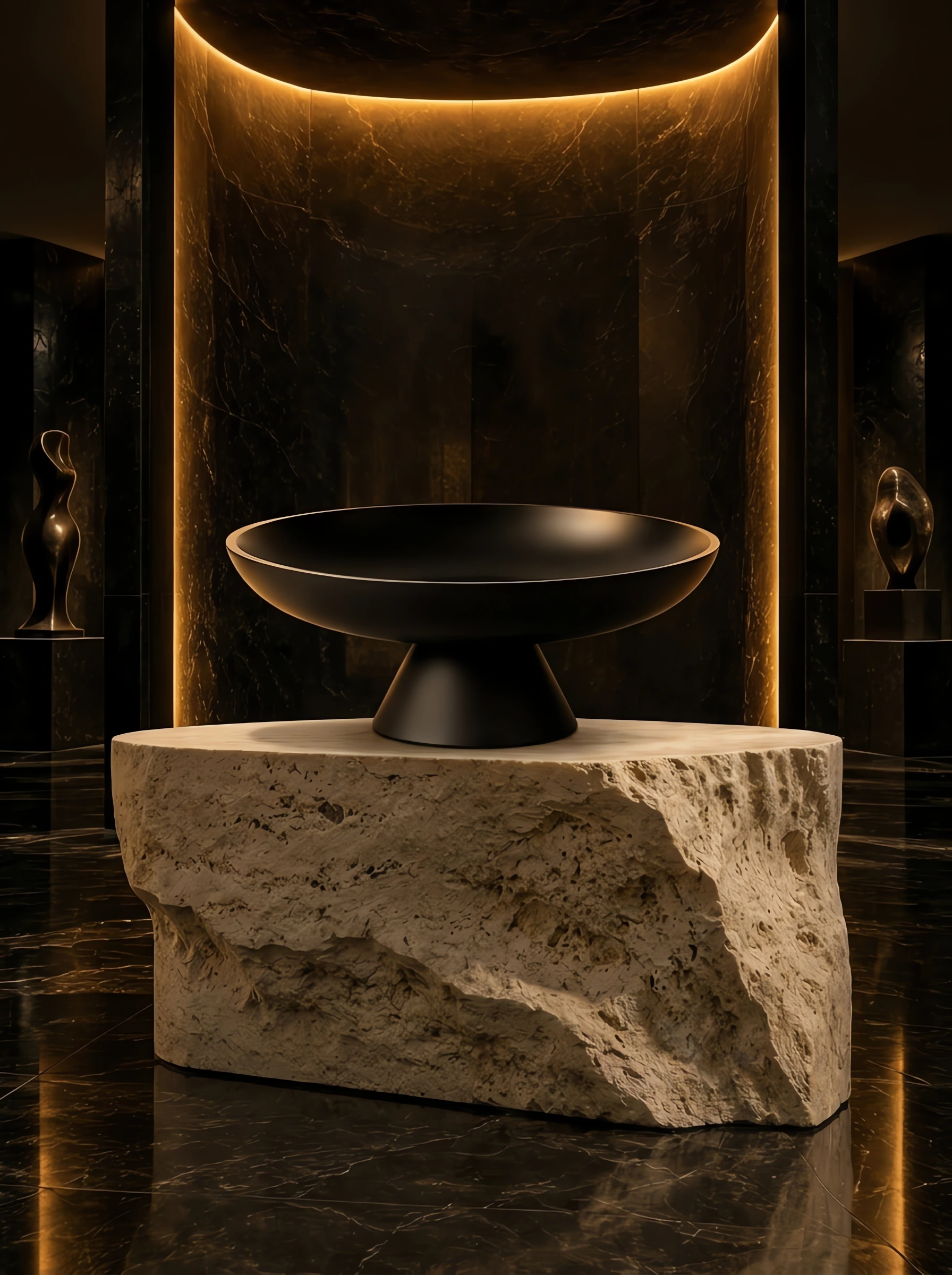 Large Fruit Bowl for Kitchen Counter, Concrete Decorative Bowl for Home Decor, Modern Key Bowl for Entryway Table (Black)