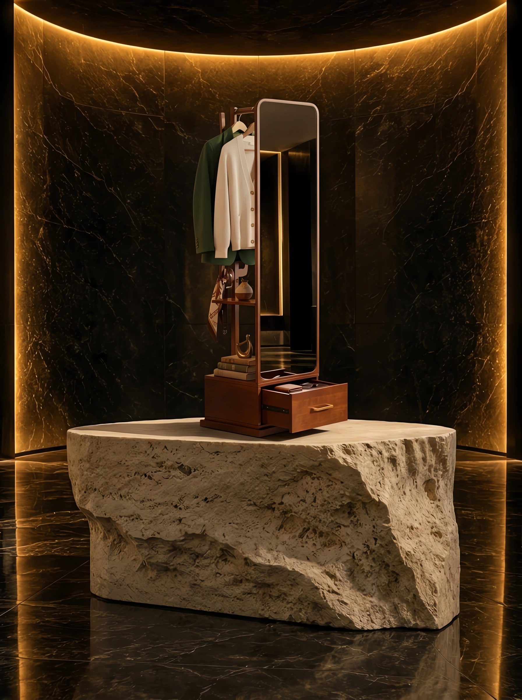 360° Rotating Full Length Mirror and Solid Wood Coat Rack Stand
