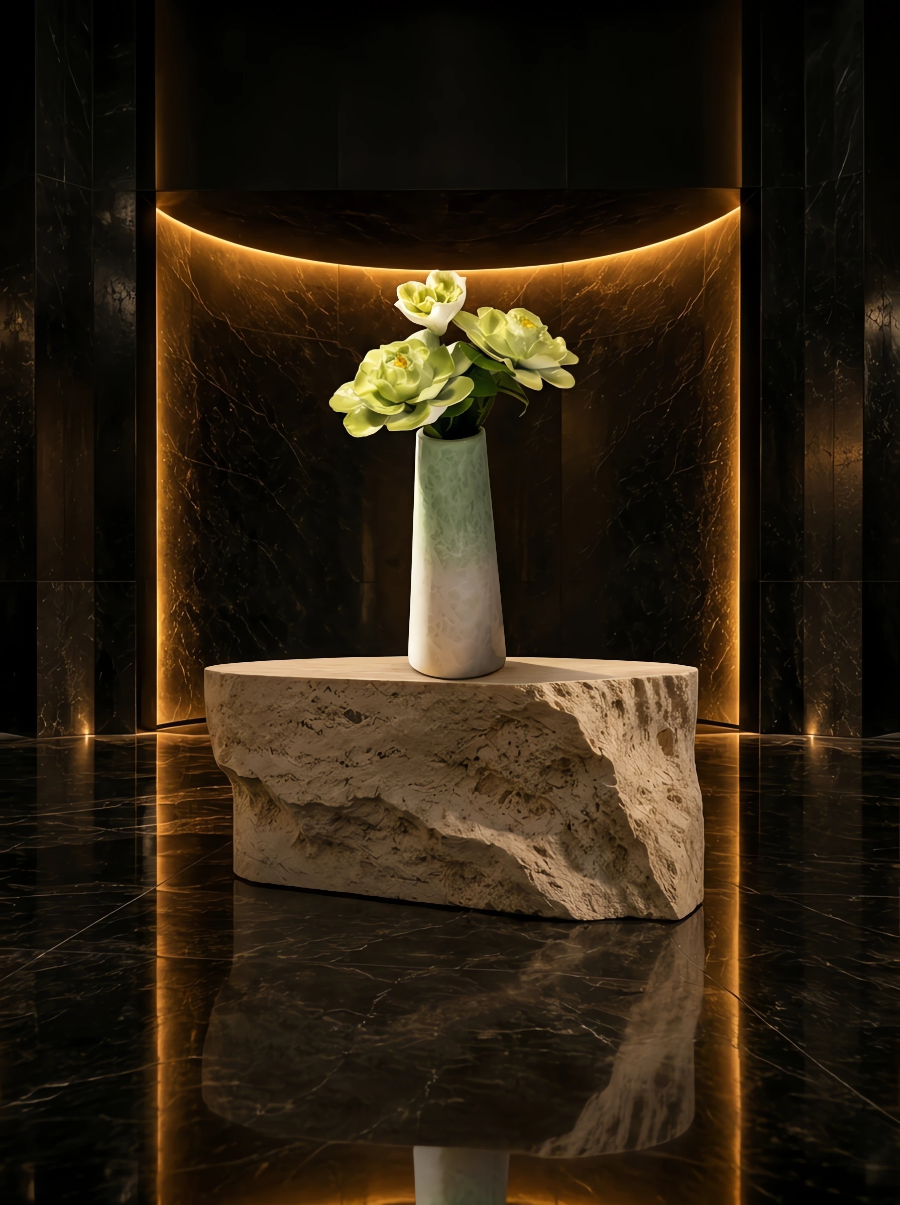 Handmade Porcelain Flowers and Vase Set (green)