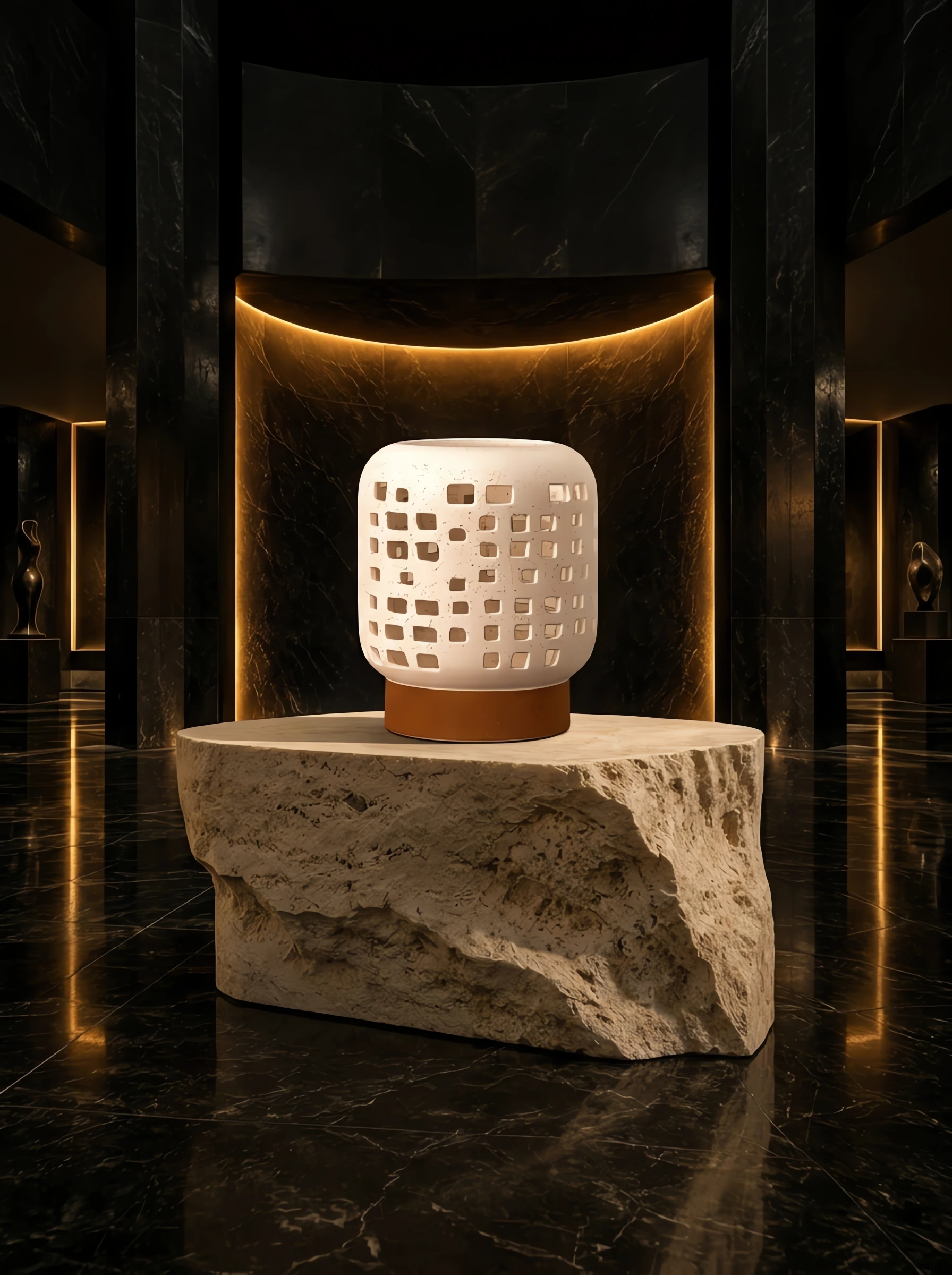 White Ceramic Lantern Pillar Candle Holder
