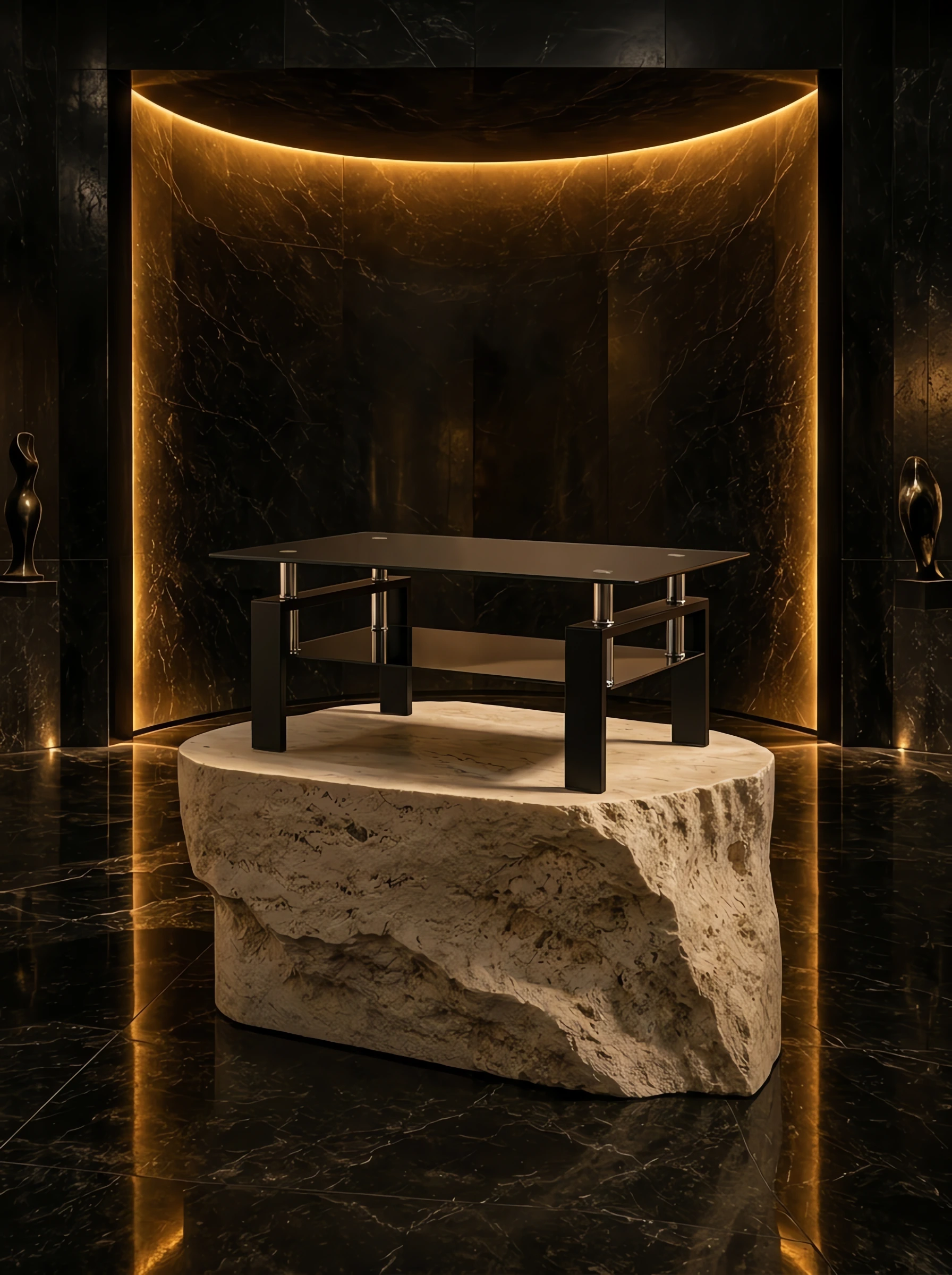 Two-Tier Black Tempered Glass Coffee Table
