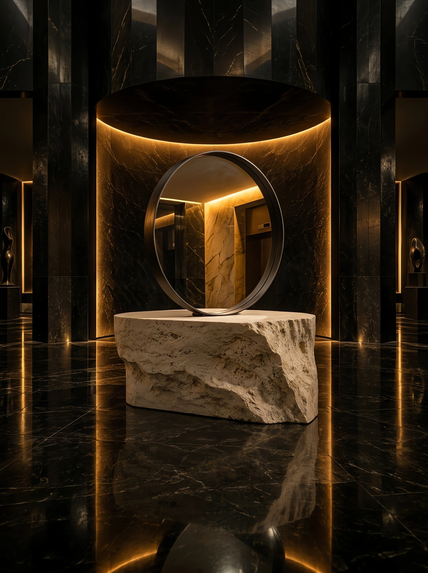Round Metal-Frame Wall Mirror