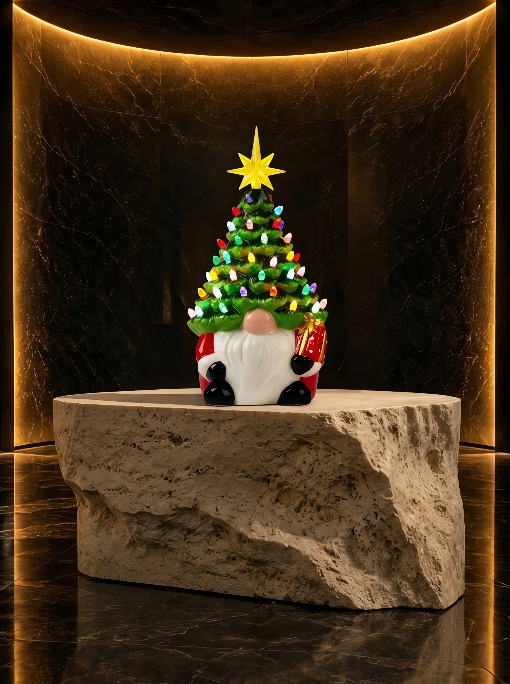 Light-Up Ceramic Gnome Tabletop Tree
