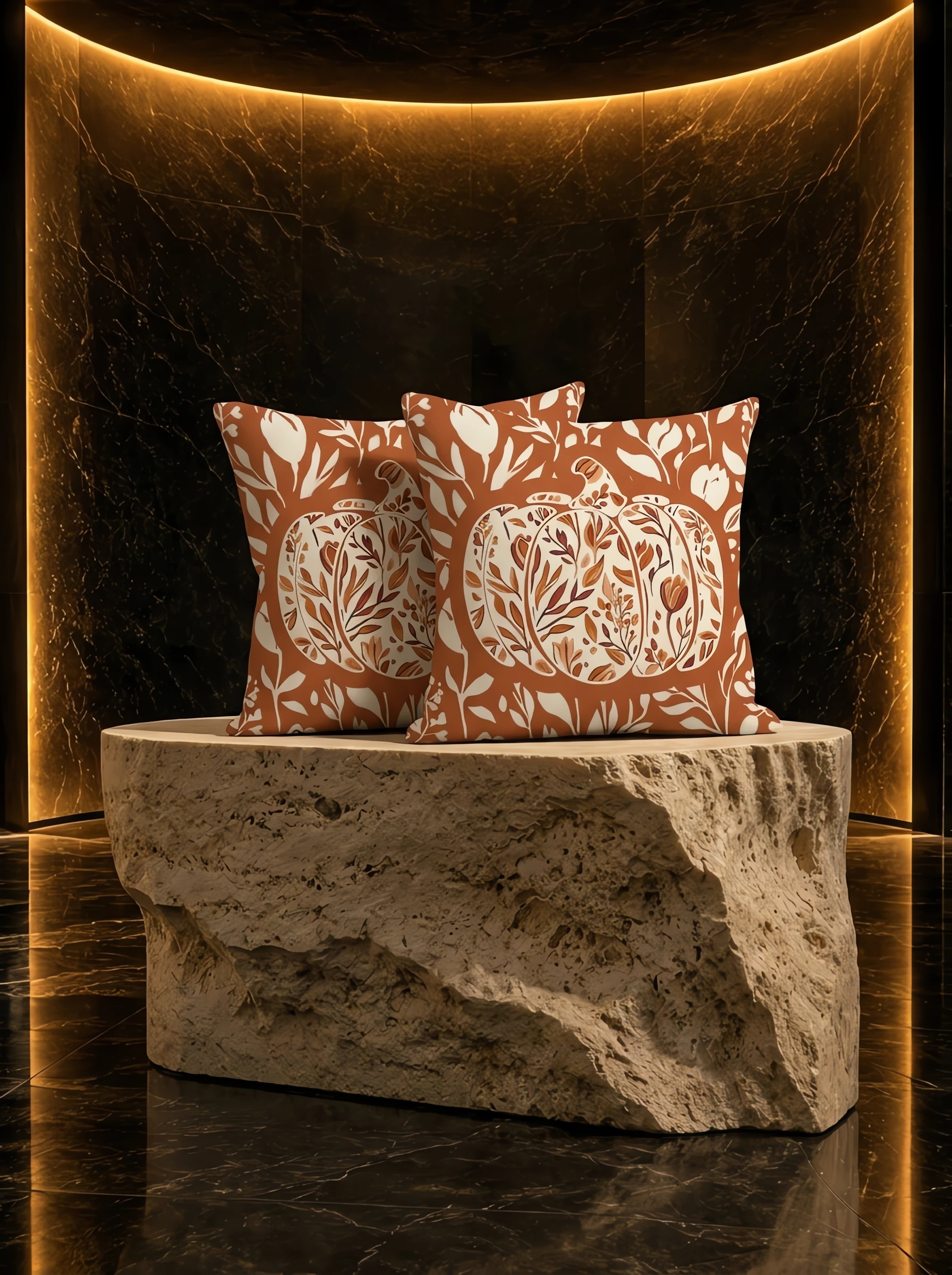 Rust Pumpkin & Leaf Pillow Covers, Set of 2