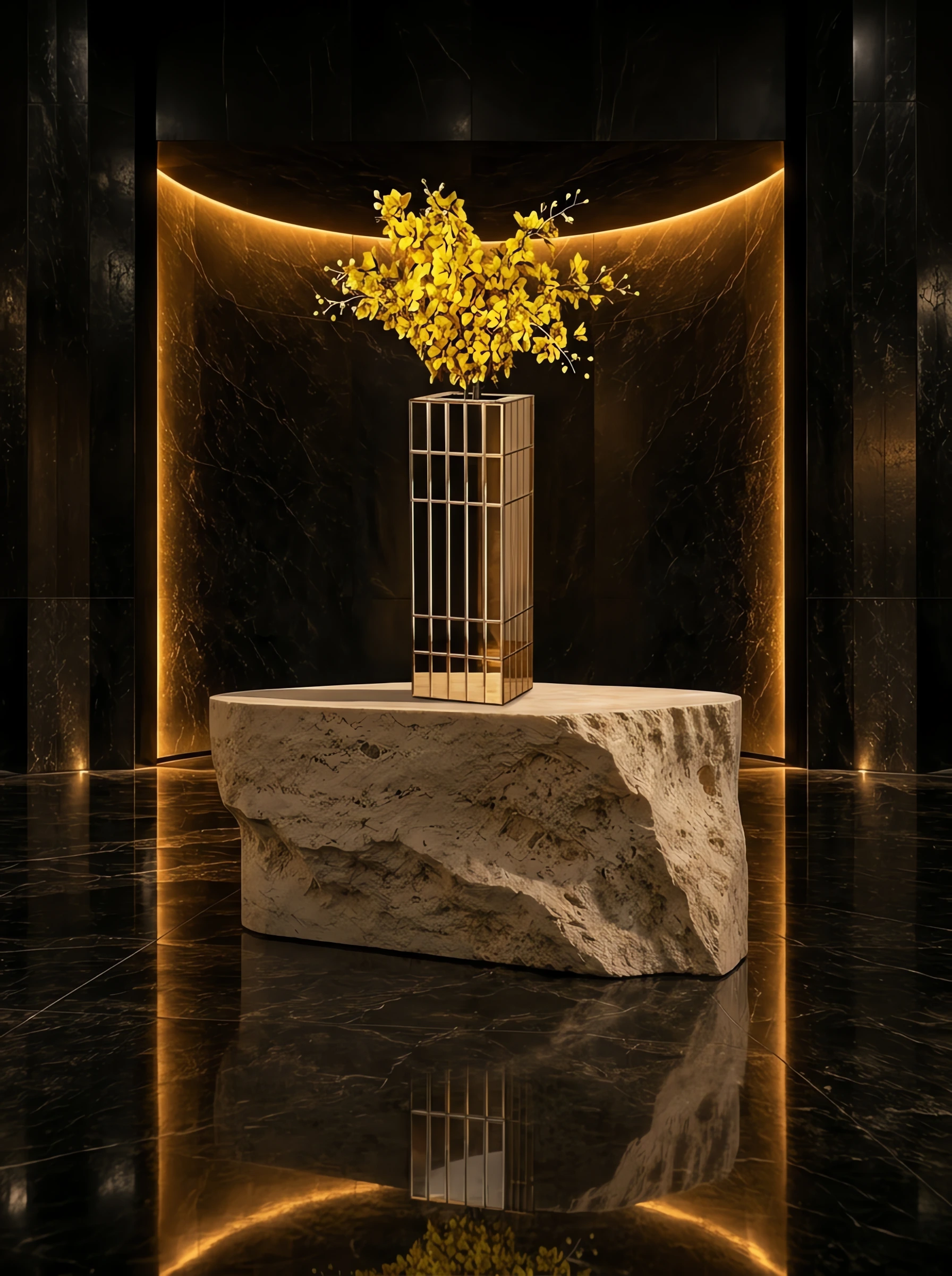 Mirrored Cube Floor Vase, 30"
