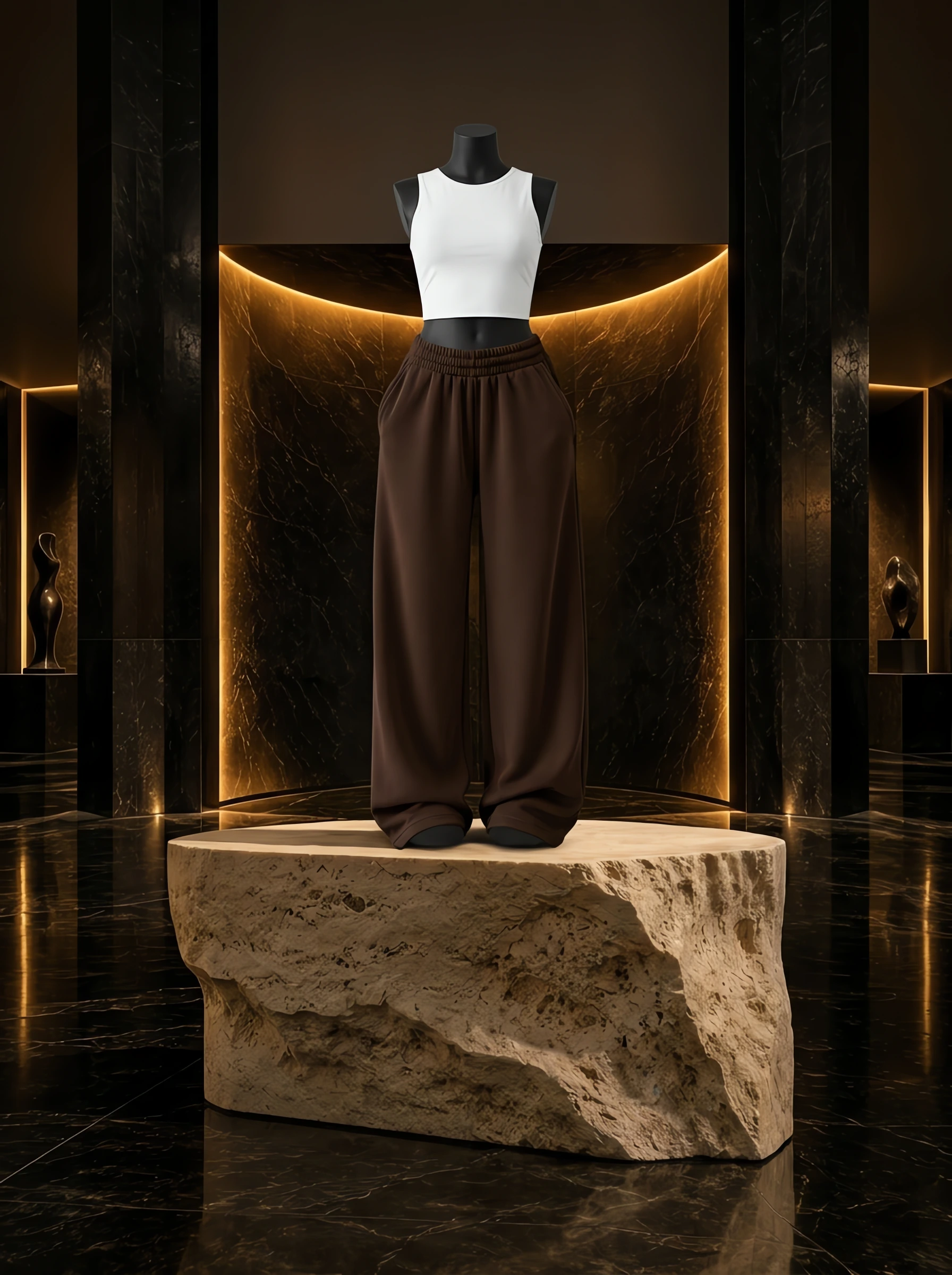 Elastic Waist Wide-Leg Sweatpants